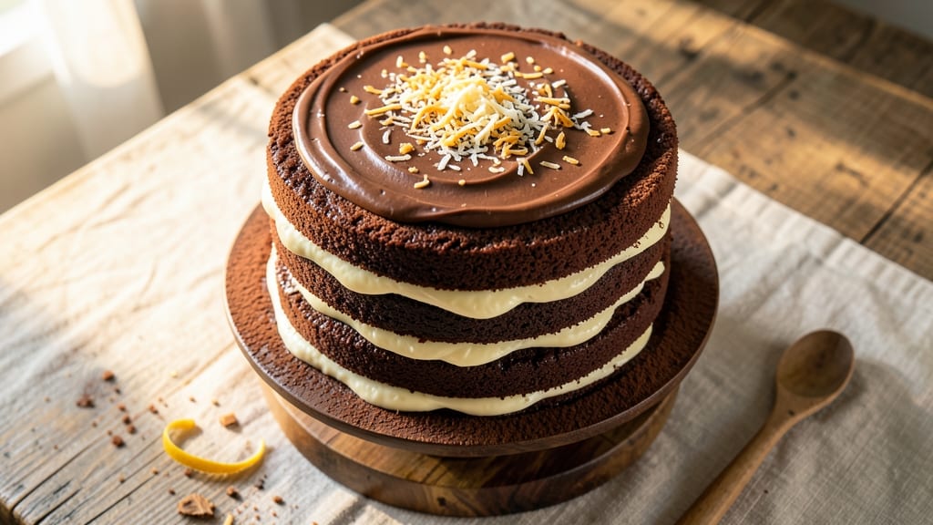 Bounty Chocolate Cake Recipe: Triple-Layered Crunch With Toasted Coconut Rivers