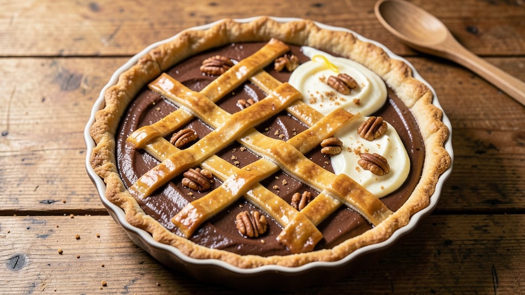 Bishops Chocolate Ambrosia Pie Recipe: Layered Vanilla Pudding and Pecan Crunch
