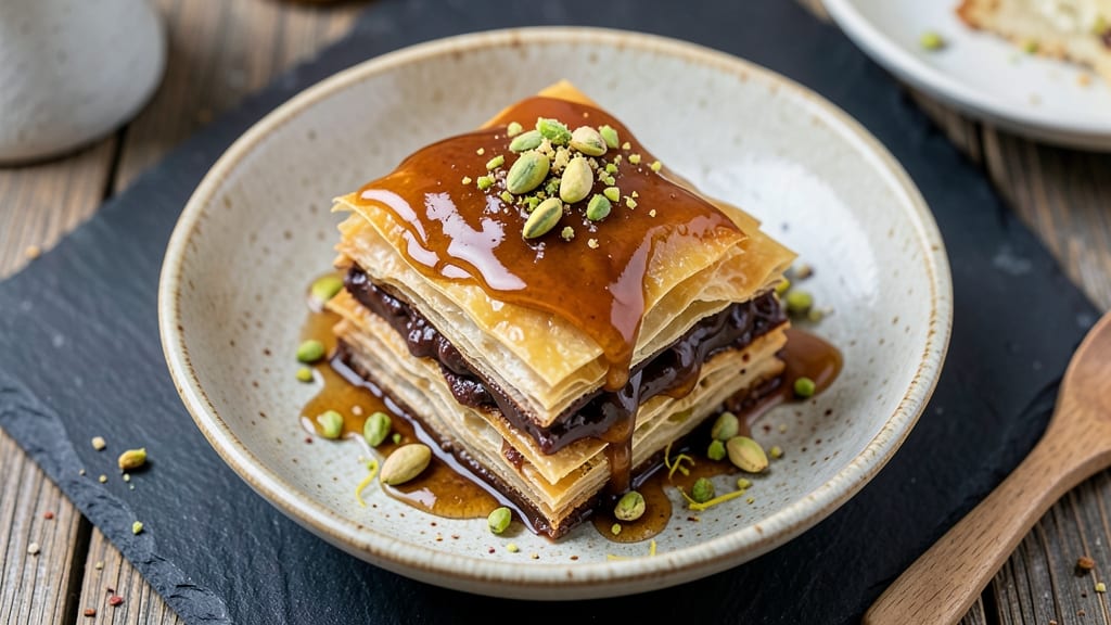 Baklava Chocolate Bars Recipe: Coffee-Infused Crunch With Fudgy Chocolate Rivers