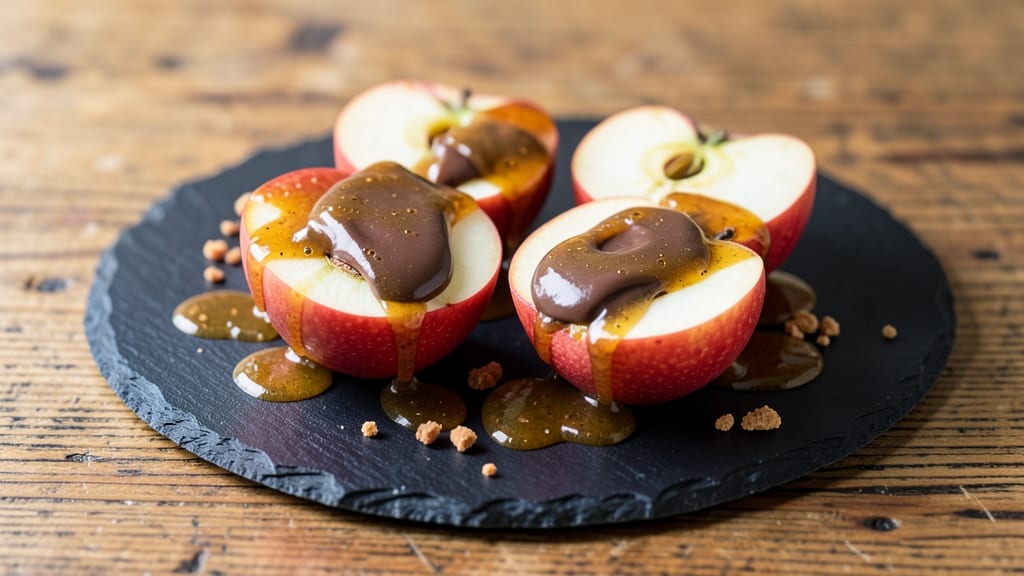 Caramel Chocolate Apple Slices Recipe: Baked Apples Stuffed With Fudgy Ganache