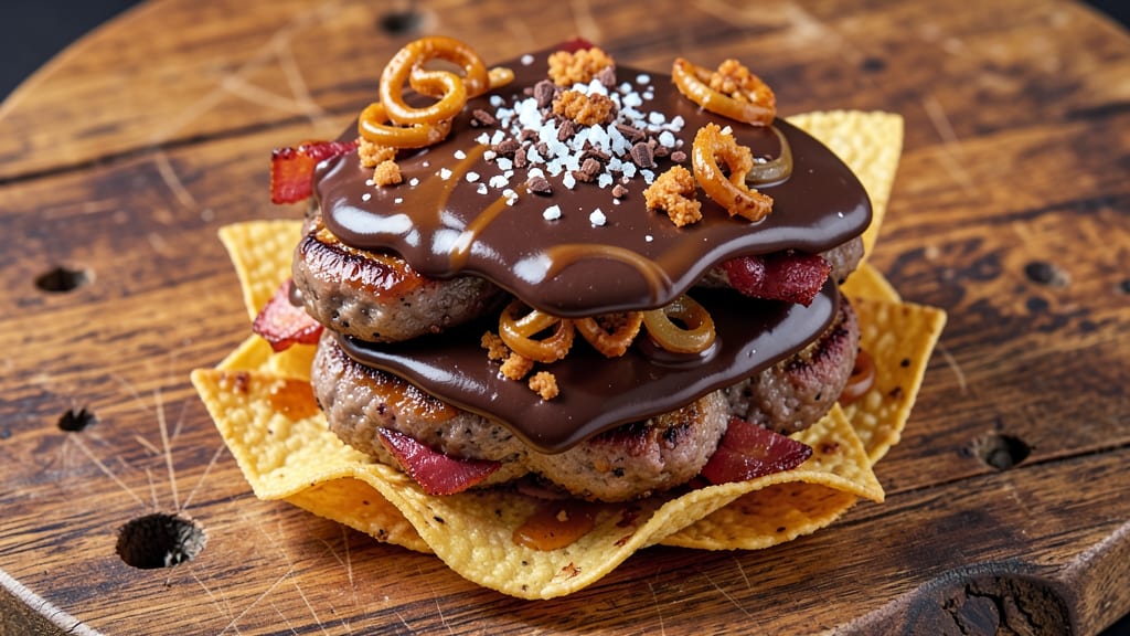 Cheeseburger in Paradise Chocolate Nachos Recipe: Crunchy Tortilla Bites with Melty Chocolate and Caramelized Toppings